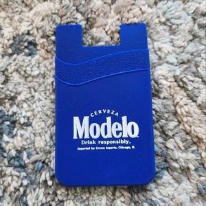 Cerveza Modelo Dual Pocket Slim Silicone Phone Wallet Sticker Holder Blue White